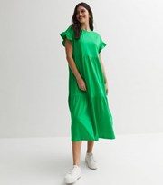 New Look Green Jersey Frill Sleeve Midi Smock Dress